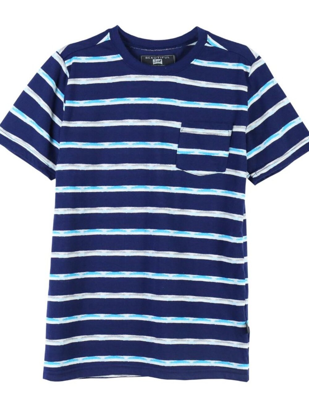 Boys' Navy Blue Painted Stripe Short Sleeve Pocket Tee